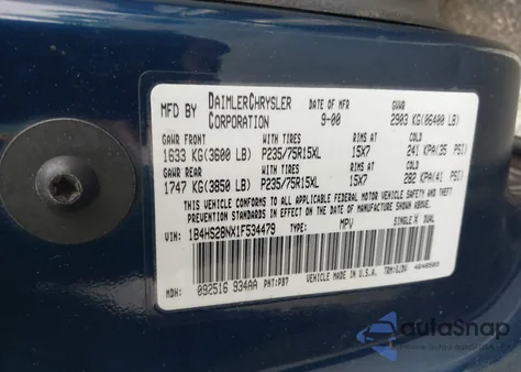 2001 Dodge Durango z USA, uszkodzony, nr VIN 1B4HS28NX1F534479